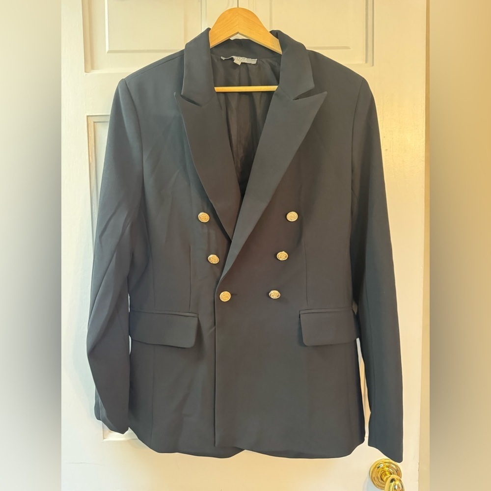 Marled Double Breasted Blazer Gold Buttons Black Size M